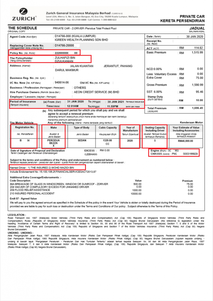 Note kereta cover insurance Cara Memindahkan